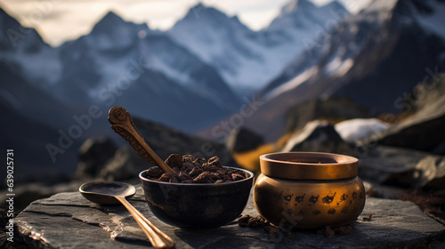 Mountain Serenity: Shilajit Spoon with Hunza's Morning Sky