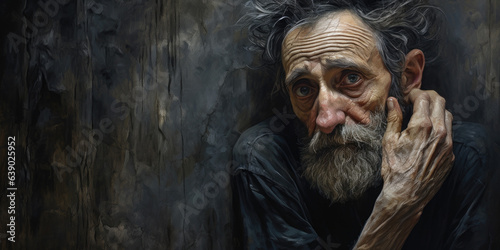 portrait of an old man grieving, despairing