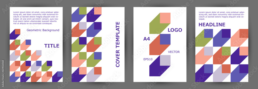 Architecture magazine front page layout collection geometric design. Suprematism style colorful