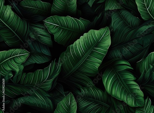 Green palm leaf pattern texture abstract background. Tropical palm leaves  floral pattern background. SEAMLESS PATTERN. SEAMLESS WALLPAPER.