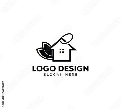 leaf real state logo design, Abstract logo design, leaf icon design on luxury background, home logo concept, home with leaf icon design with black background
