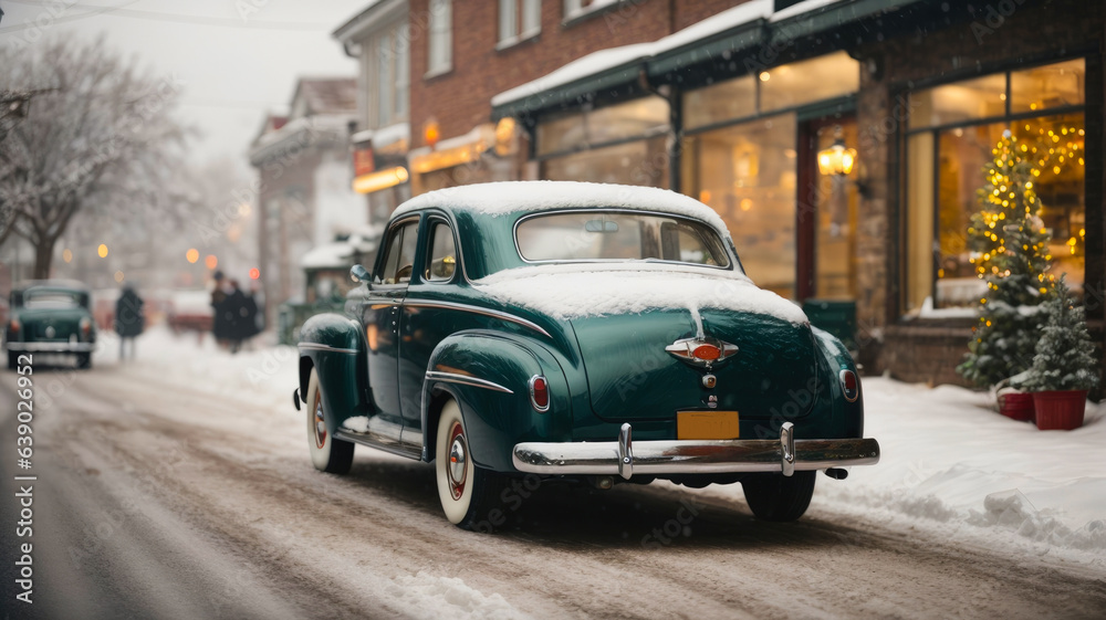 old car in the Christmas street