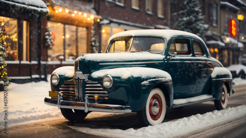 old car in the Christmas street © Maksym