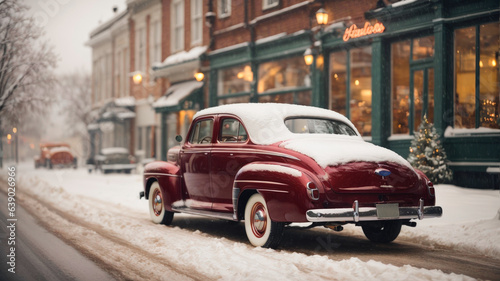 old car in the Christmas street © Maksym
