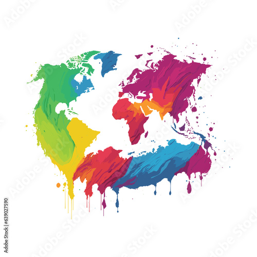 earth globe and world map made of colorful splashes.