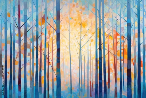 Gentle Winter Morning Forest - Abstract Illustration in Blue and Pink