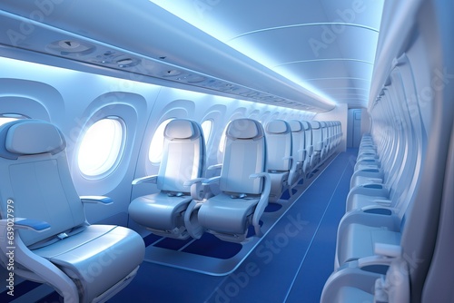 Modern Aircraft Cabin Interior - White and Blue Ambiance
