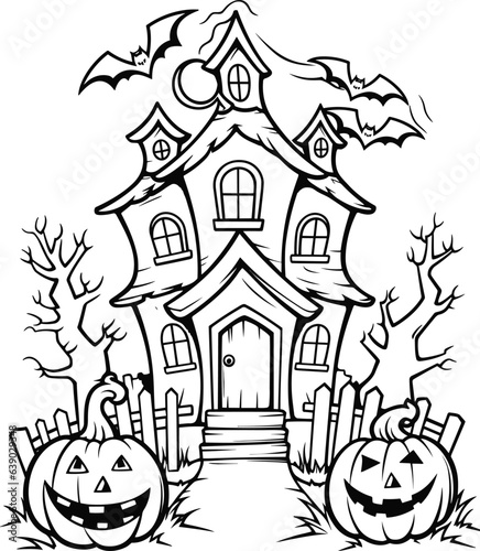 Coloring page of a happy halloween