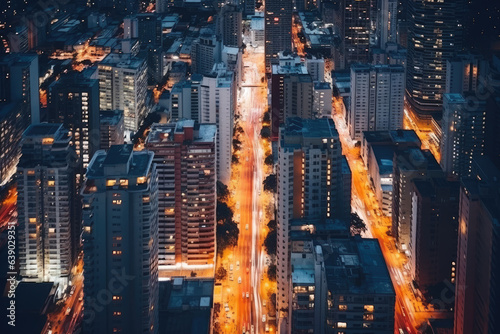 Wallpaper Mural Aerial view of office buildings and traffic in downtown at night Torontodigital.ca
