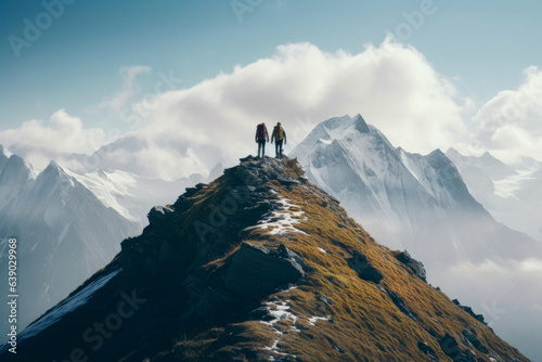 Hikers on top of the mountain photo