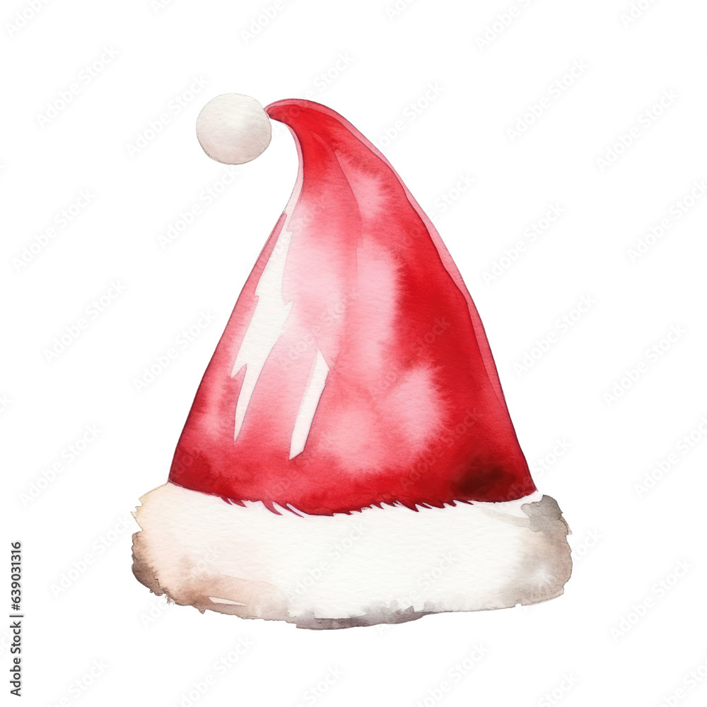 Christmas hat watercolour illustration. clipart for design. elements. isolated on transparent background. Generative ai Christmas hat watercolour illustration. clipart for design. elements. isolated on transparent background. Generative ai