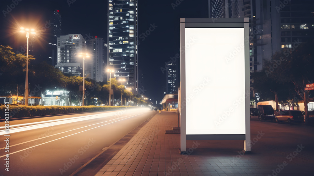 Black Electronic Billboard in City and Night Black Electronic Billboard in City and Night