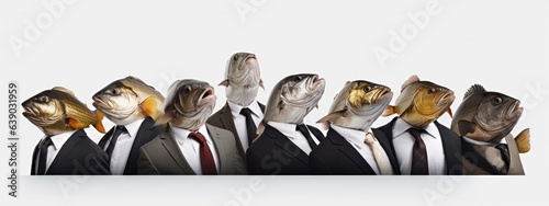 Group of business people with heads in the form of a fish.