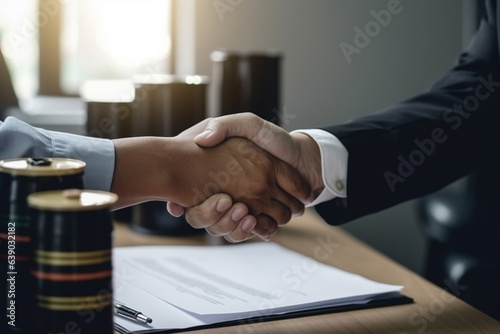 A residential oil businessman and a satisfied customer share a handshake, signifying the success of their oil contract.