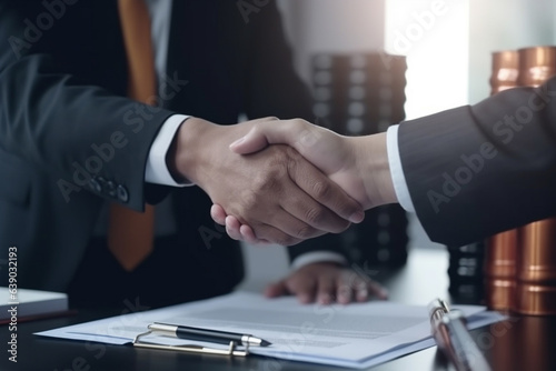 In the oil industry, a businessman and customer seal their agreement with a handshake, marking the successful signing of an important contract.