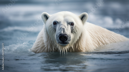 A poignant portrait featuring a majestic polar bear standing alone on a solitary ice floe, symbolizing the harsh realities of global warming.