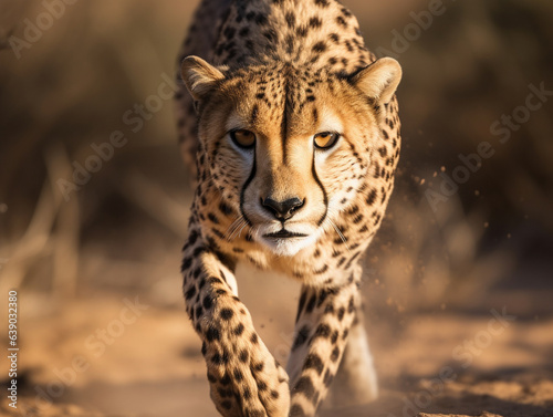 A cheetah in mid-sprint, showcasing its majestic agility and strength.