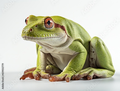 Close-up of a green tree frog isolated on white background.