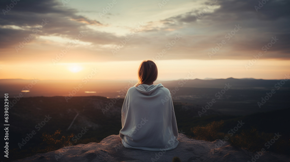 person meditating,sunset
