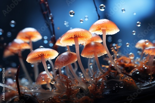 Mushrooms growing in the forest, close-up, macro