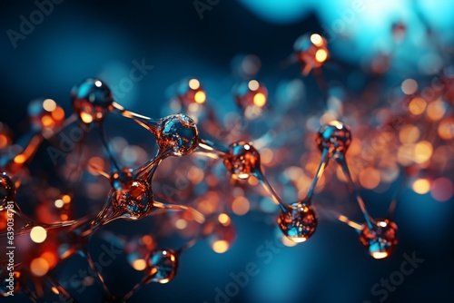 Abstract 3d render of molecule structure. Molecule structure. 3d illustration. Science, technology and medical background. © vachom