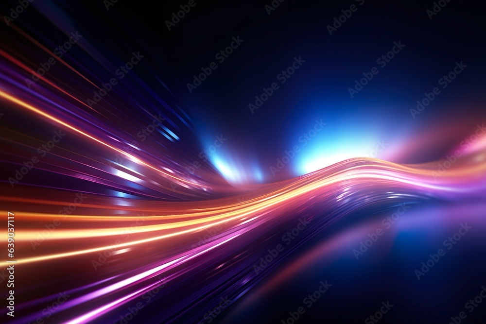 abstract futuristic background with gold PINK blue glowing neon moving high speed wave lines and bokeh lights. Data transfer concept Fantastic wallpaper | Generative AI