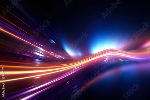abstract futuristic background with gold PINK blue glowing neon moving high speed wave lines and bokeh lights. Data transfer concept Fantastic wallpaper | Generative AI