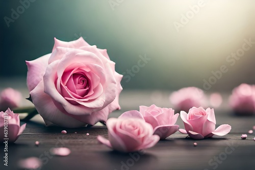 pink rose on wooden table