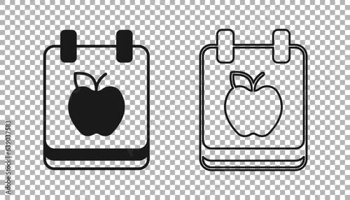 Black Diet plan icon isolated on isolated on transparent background. Concept of fitness marathon, proper nutrition, healthy food, beautiful body, vegetables, slimming. Vector