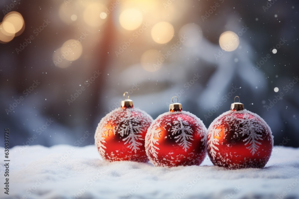 Christmas balls on a winter background. Merry christmas and happy new year concept Christmas balls on a winter background. Merry christmas and happy new year concept