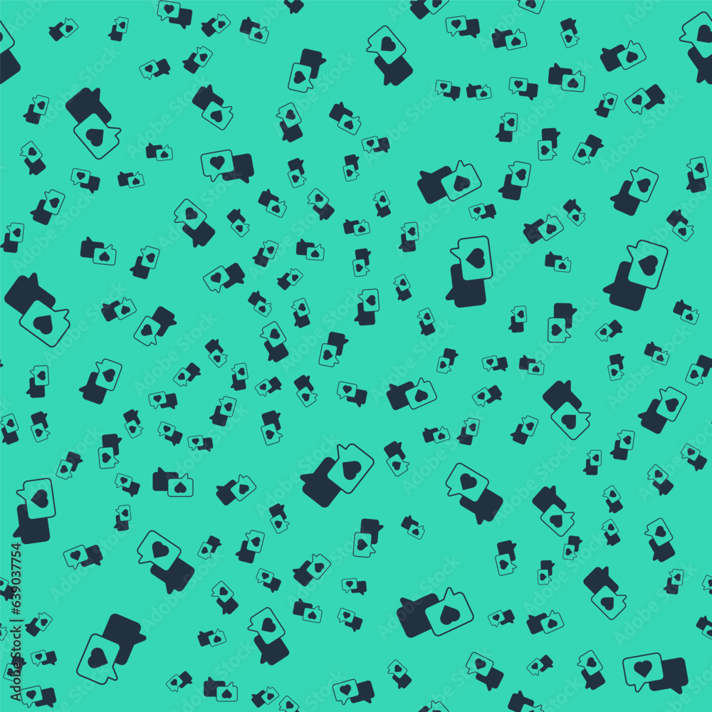 Naklejka premium Black Heart in speech bubble icon isolated seamless pattern on green background. Happy Valentines day. Vector