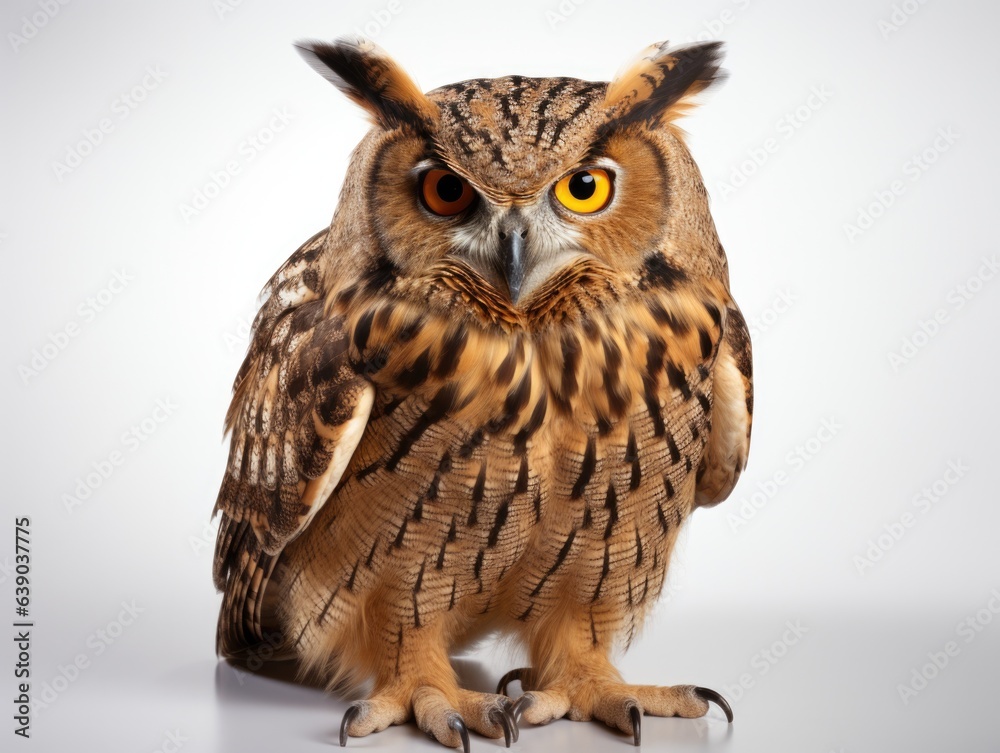 Obraz premium Portrait of a beautiful owl isolated on a white studio background.