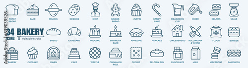 Bakery shop elements - minimal thin line web icon set. Outline icons collection. Simple vector illustration.