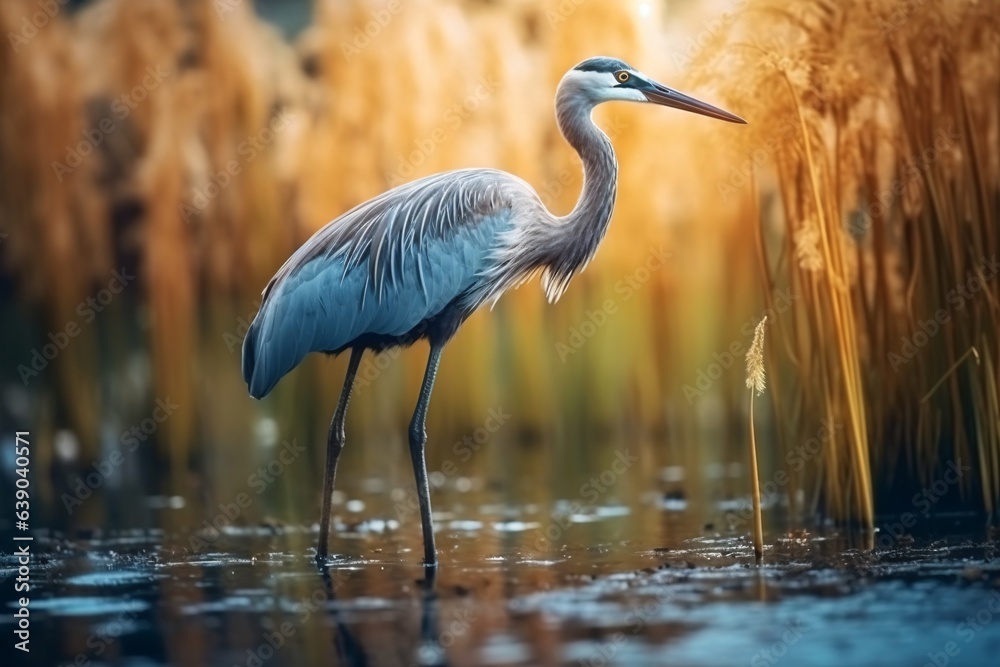 Naklejka premium Great Blue Heron Ardea herodias in the nature