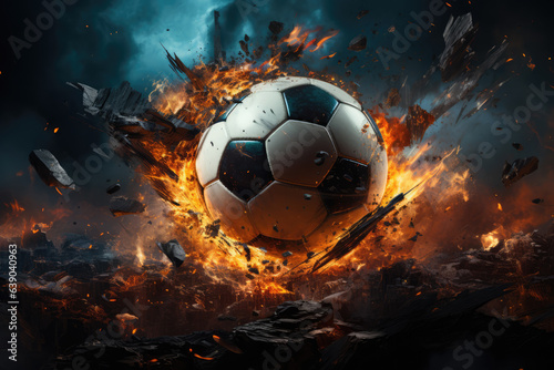 Burning soccer ball fiery intensity meets sports icon. Generative AI