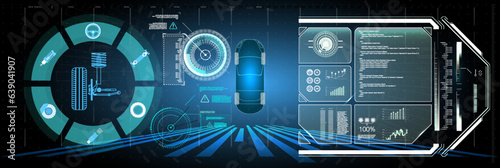 Automotive Steering System infographic diagram showing both types Driving control system without driver assistance Safe driving Vector Futuristic car user interface HUD UI Hologram of the car scanning