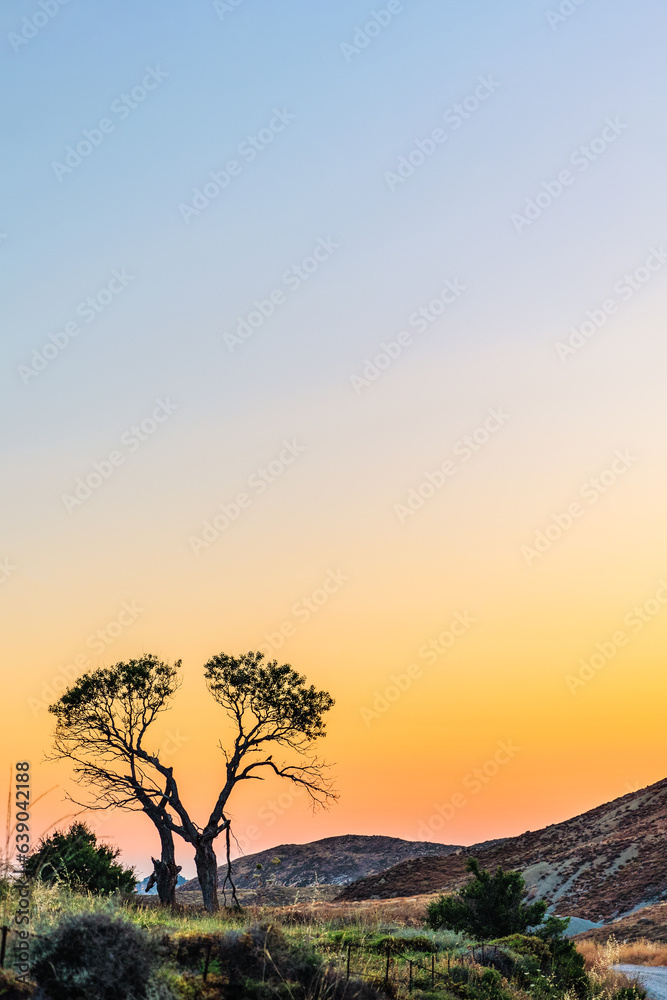 Romantic sunset view to Aegean Sea Lemnos or Limnos Island Greece, summer travel destination, wallpaper design