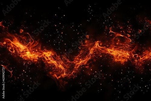 Texture of burn fire with particles embers. Flames on isolated black background | Generative AI