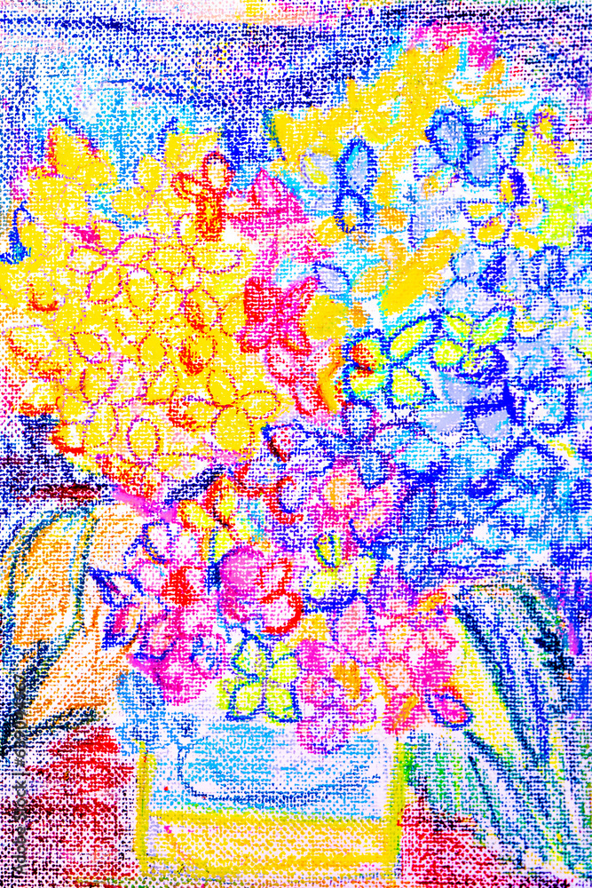紫陽花　パステル　オイルパステル　絵画　アート　イラスト　グラフィック　クレヨン　カラフル　あじさい　花　趣味