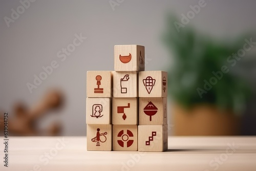 Doctor arranged wooden block with_ icons of medical healt photo