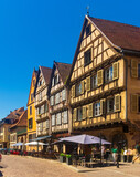 Embankment of Lauch River with historical houses in Colmar, Alsace, France