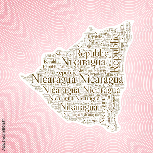 Nicaragua shape formed by country name in multiple languages. Nicaragua border on stylish striped gradient background. Vibrant poster. Neat vector illustration.