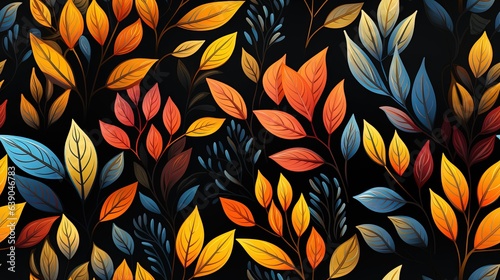  a painting of a bunch of leaves on a black background. generative ai