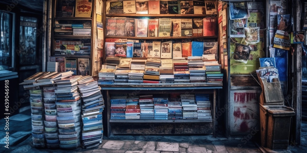 Obraz premium A newsstand with newspapers and magazines.