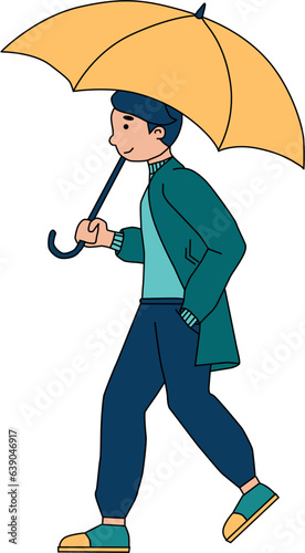 A man with an umbrella. Rain umbrella autumn raincoat rain. A man with an umbrella in profile. Cold colors.