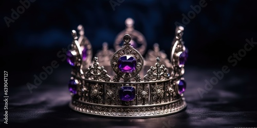 A silver crown with a purple stone on top of it photo