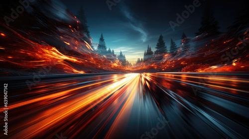night traffic on forest highway - generative ai © Ai Inspire