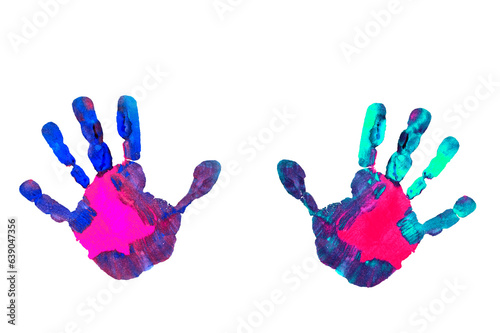 Children's handprints on a transparent background.