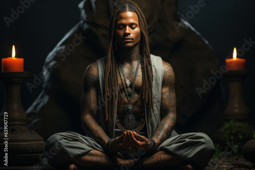 Yoga Serenity. Yogi in a meditative pose, highlighting the balance and tranquility in mind-body sports. Generative Ai.