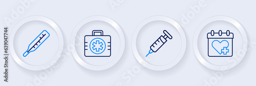 Set line Doctor appointment, Syringe, First aid kit and Medical thermometer icon. Vector